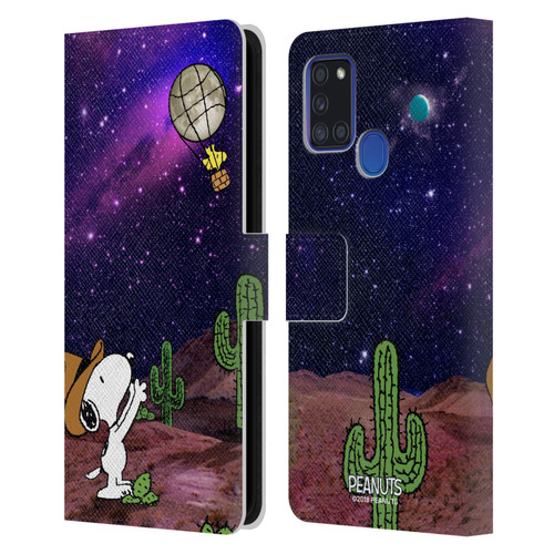 Peanuts Snoopy Space Cowboy Nebula Balloon Woodstock Leather Book Wallet Case Cover For Samsung Galaxy A21s (2020)