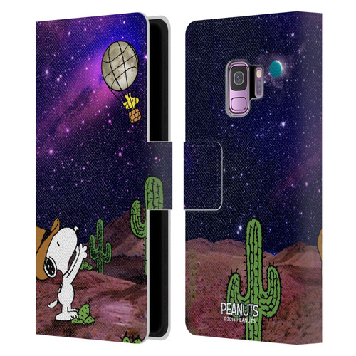 Peanuts Snoopy Space Cowboy Nebula Balloon Woodstock Leather Book Wallet Case Cover For Samsung Galaxy S9