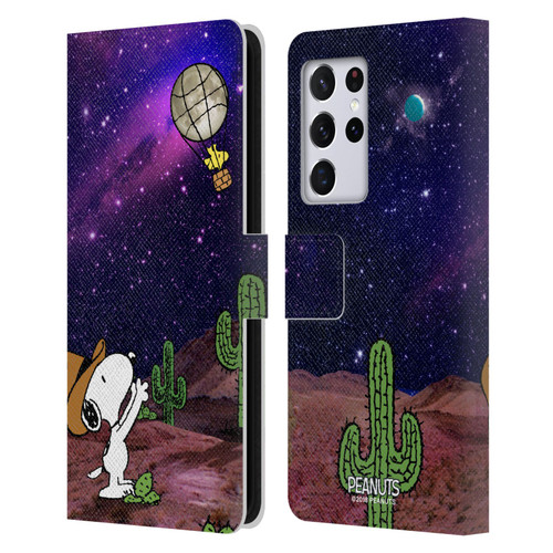 Peanuts Snoopy Space Cowboy Nebula Balloon Woodstock Leather Book Wallet Case Cover For Samsung Galaxy S21 Ultra 5G