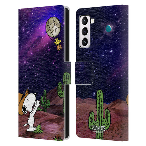 Peanuts Snoopy Space Cowboy Nebula Balloon Woodstock Leather Book Wallet Case Cover For Samsung Galaxy S21+ 5G