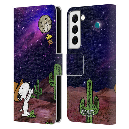 Peanuts Snoopy Space Cowboy Nebula Balloon Woodstock Leather Book Wallet Case Cover For Samsung Galaxy S22 5G
