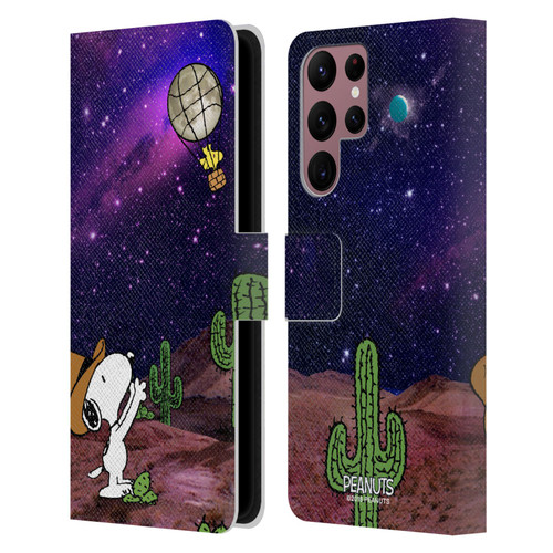 Peanuts Snoopy Space Cowboy Nebula Balloon Woodstock Leather Book Wallet Case Cover For Samsung Galaxy S22 Ultra 5G