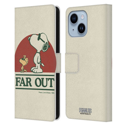 Peanuts Woodstock 50th Snoopy Woodstock Far Out Leather Book Wallet Case Cover For Apple iPhone 14 Plus