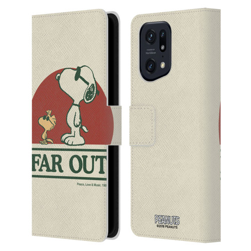 Peanuts Woodstock 50th Snoopy Woodstock Far Out Leather Book Wallet Case Cover For OPPO Find X5 Pro