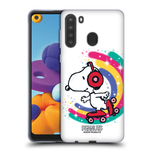 Peanuts Snoopy Boardwalk Airbrush Colourful Skating Soft Gel Case for Samsung Galaxy A21 (2020)