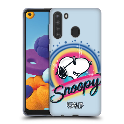 Peanuts Snoopy Boardwalk Airbrush Colourful Sunglasses Soft Gel Case for Samsung Galaxy A21 (2020)