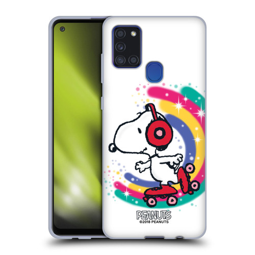 Peanuts Snoopy Boardwalk Airbrush Colourful Skating Soft Gel Case for Samsung Galaxy A21s (2020)