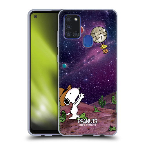 Peanuts Snoopy Space Cowboy Nebula Balloon Woodstock Soft Gel Case for Samsung Galaxy A21s (2020)