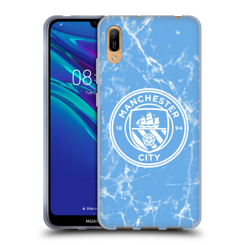 Manchester City Man City FC Marble Badge Blue White Mono Soft Gel Case for Huawei Y6 Pro (2019)