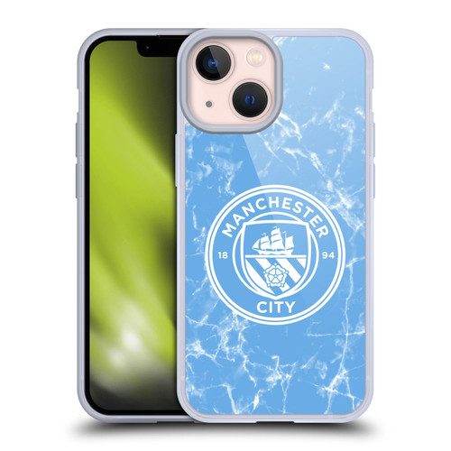 Manchester City Man City FC Marble Badge Blue White Mono Soft Gel Case for Apple iPhone 13 Mini