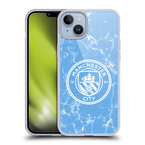 Manchester City Man City FC Marble Badge Blue White Mono Soft Gel Case for Apple iPhone 14 Plus
