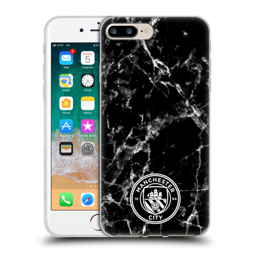 Manchester City Man City FC Marble Badge Black White Mono Soft Gel Case for Apple iPhone 7 Plus / iPhone 8 Plus