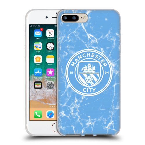 Manchester City Man City FC Marble Badge Blue White Mono Soft Gel Case for Apple iPhone 7 Plus / iPhone 8 Plus
