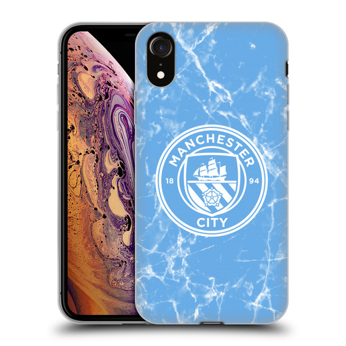 Manchester City Man City FC Marble Badge Blue White Mono Soft Gel Case for Apple iPhone XR