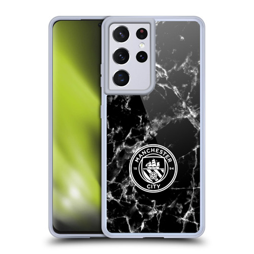 Manchester City Man City FC Marble Badge Black White Mono Soft Gel Case for Samsung Galaxy S21 Ultra 5G
