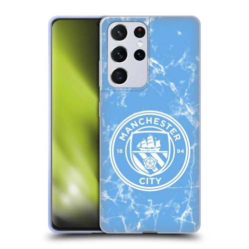 Manchester City Man City FC Marble Badge Blue White Mono Soft Gel Case for Samsung Galaxy S21 Ultra 5G