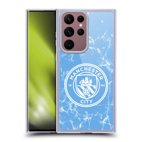 Manchester City Man City FC Marble Badge Blue White Mono Soft Gel Case for Samsung Galaxy S22 Ultra 5G