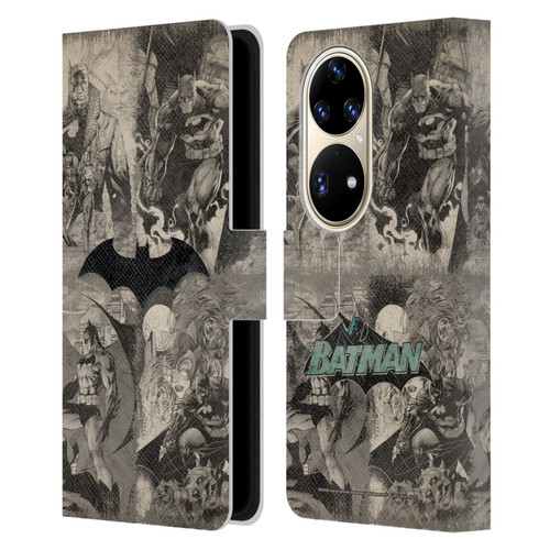 Batman DC Comics Hush Logo Collage Distressed Leather Book Wallet Case Cover For Huawei P50 Pro