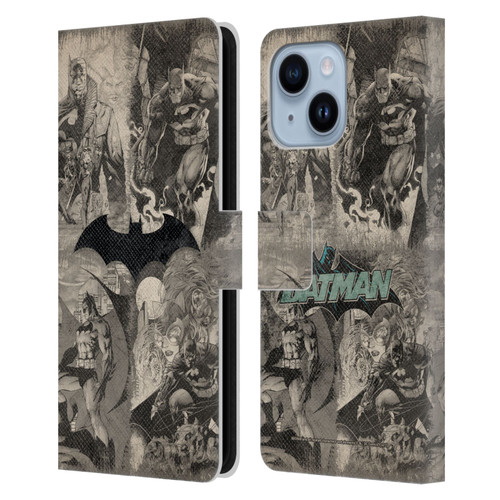 Batman DC Comics Hush Logo Collage Distressed Leather Book Wallet Case Cover For Apple iPhone 14 Plus