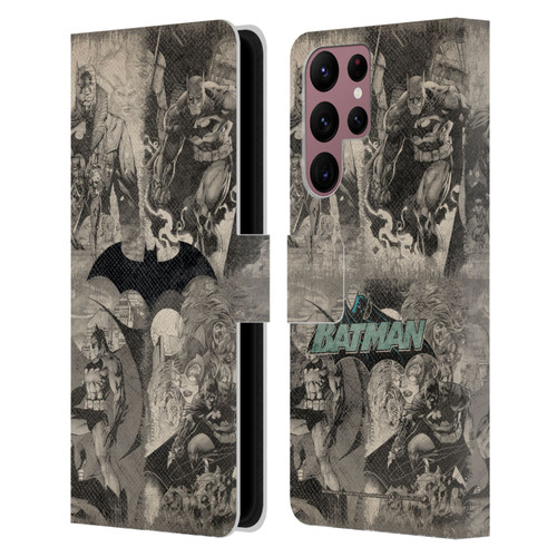 Batman DC Comics Hush Logo Collage Distressed Leather Book Wallet Case Cover For Samsung Galaxy S22 Ultra 5G