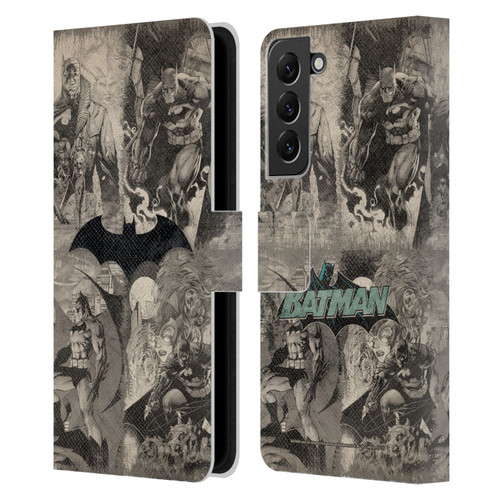Batman DC Comics Hush Logo Collage Distressed Leather Book Wallet Case Cover For Samsung Galaxy S22+ 5G