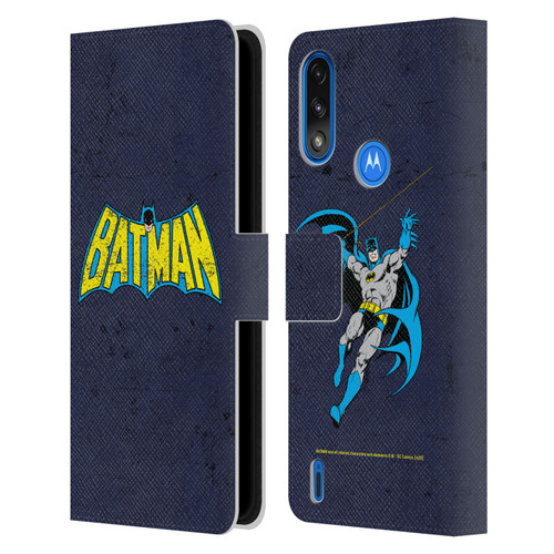 Batman DC Comics Logos Classic Distressed Leather Book Wallet Case Cover For Motorola Moto E7 Power / Moto E7i Power