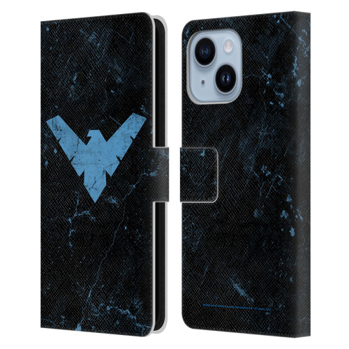 Batman DC Comics Nightwing Logo Grunge Leather Book Wallet Case Cover For Apple iPhone 14 Plus