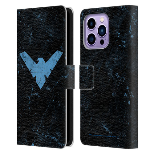Batman DC Comics Nightwing Logo Grunge Leather Book Wallet Case Cover For Apple iPhone 14 Pro Max