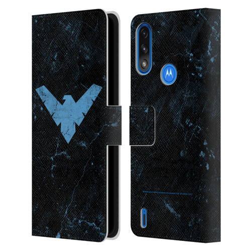 Batman DC Comics Nightwing Logo Grunge Leather Book Wallet Case Cover For Motorola Moto E7 Power / Moto E7i Power