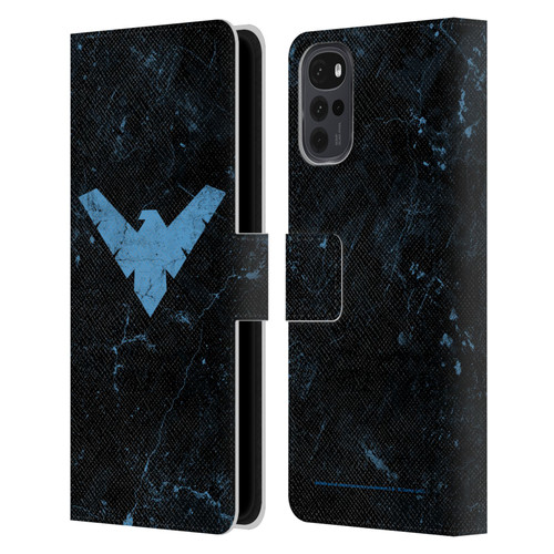 Batman DC Comics Nightwing Logo Grunge Leather Book Wallet Case Cover For Motorola Moto G22
