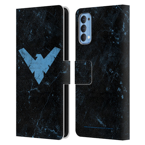 Batman DC Comics Nightwing Logo Grunge Leather Book Wallet Case Cover For OPPO Reno 4 5G