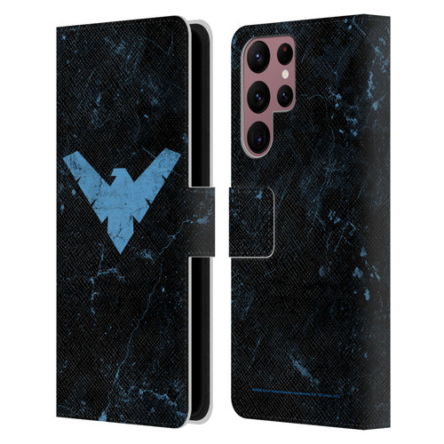 Batman DC Comics Nightwing Logo Grunge Leather Book Wallet Case Cover For Samsung Galaxy S22 Ultra 5G