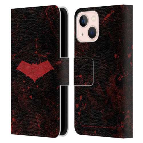 Batman DC Comics Red Hood Logo Grunge Leather Book Wallet Case Cover For Apple iPhone 13 Mini