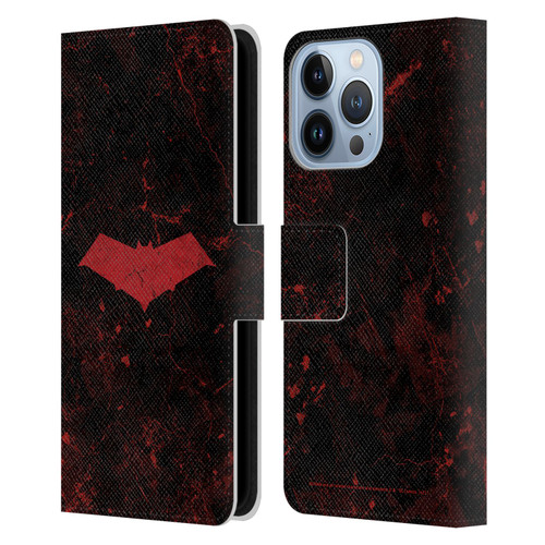 Batman DC Comics Red Hood Logo Grunge Leather Book Wallet Case Cover For Apple iPhone 13 Pro