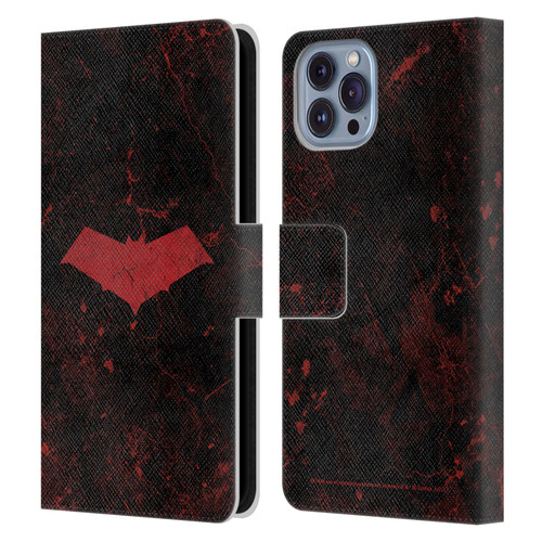 Batman DC Comics Red Hood Logo Grunge Leather Book Wallet Case Cover For Apple iPhone 14