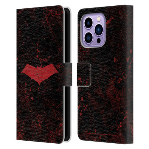 Batman DC Comics Red Hood Logo Grunge Leather Book Wallet Case Cover For Apple iPhone 14 Pro Max