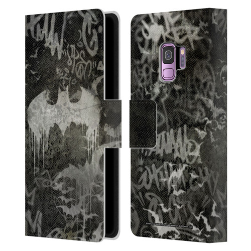 Batman DC Comics Vintage Fashion Graffiti Logo Leather Book Wallet Case Cover For Samsung Galaxy S9