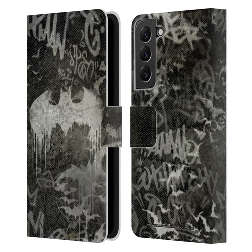 Batman DC Comics Vintage Fashion Graffiti Logo Leather Book Wallet Case Cover For Samsung Galaxy S22+ 5G