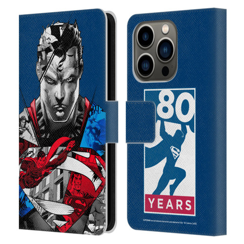 Superman DC Comics 80th Anniversary Collage Leather Book Wallet Case Cover For Apple iPhone 14 Pro