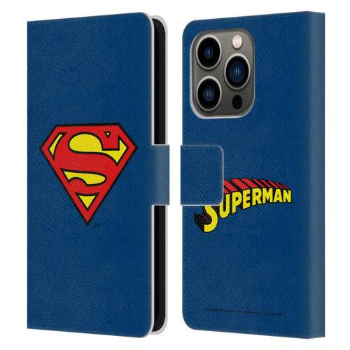 Superman DC Comics Logos Classic Leather Book Wallet Case Cover For Apple iPhone 14 Pro