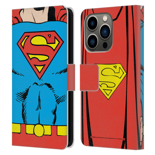 Superman DC Comics Logos Classic Costume Leather Book Wallet Case Cover For Apple iPhone 14 Pro