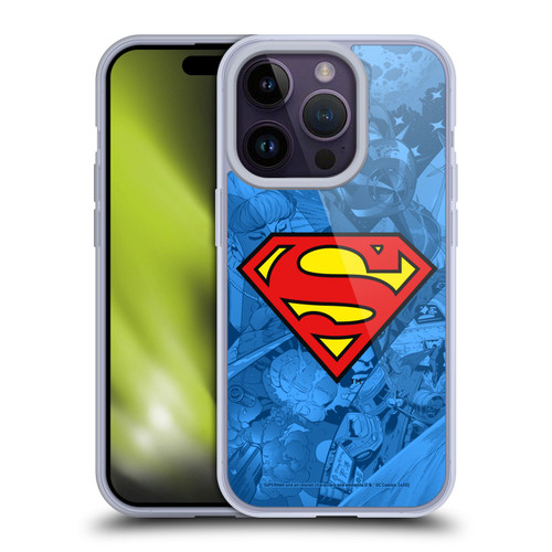 Superman DC Comics Comicbook Art Collage Soft Gel Case for Apple iPhone 14 Pro & MagSafe