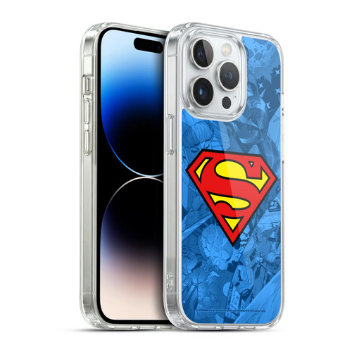 Superman DC Comics Comicbook Art Collage Soft Gel Case for Apple iPhone 14 Pro & MagSafe