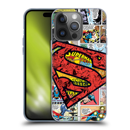 Superman DC Comics Comicbook Art Oversized Logo Soft Gel Case for Apple iPhone 14 Pro