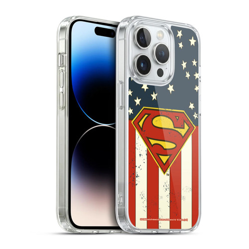Superman DC Comics Logos U.S. Flag Soft Gel Case for Apple iPhone 14 Pro & MagSafe
