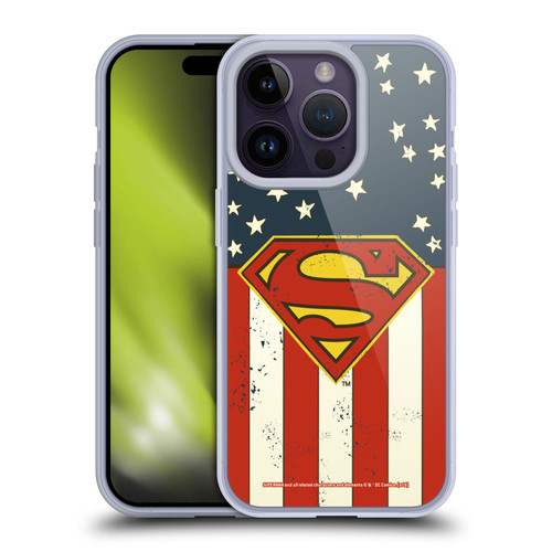 Superman DC Comics Logos U.S. Flag Soft Gel Case for Apple iPhone 14 Pro