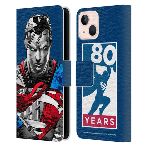 Superman DC Comics 80th Anniversary Collage Leather Book Wallet Case Cover For Apple iPhone 13