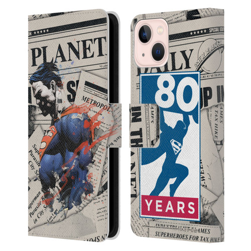 Superman DC Comics 80th Anniversary Newspaper Leather Book Wallet Case Cover For Apple iPhone 13