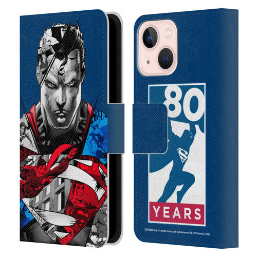 Superman DC Comics 80th Anniversary Collage Leather Book Wallet Case Cover For Apple iPhone 13 Mini