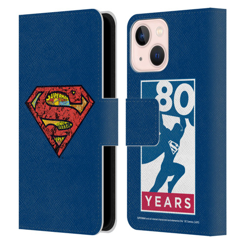 Superman DC Comics 80th Anniversary Logo Leather Book Wallet Case Cover For Apple iPhone 13 Mini